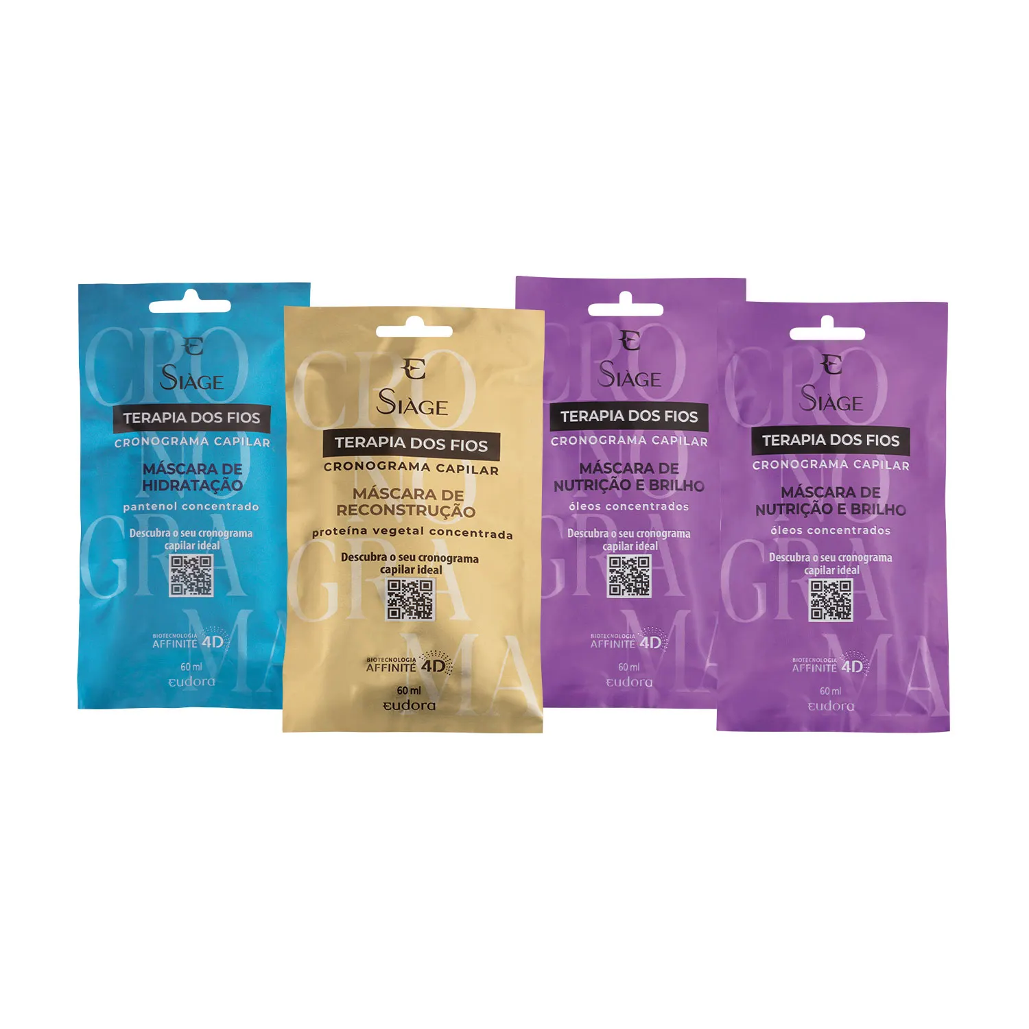 Combo Cronograma Capilar Nutrição Siàge Terapia dos Fios 60ml cada (4 itens)